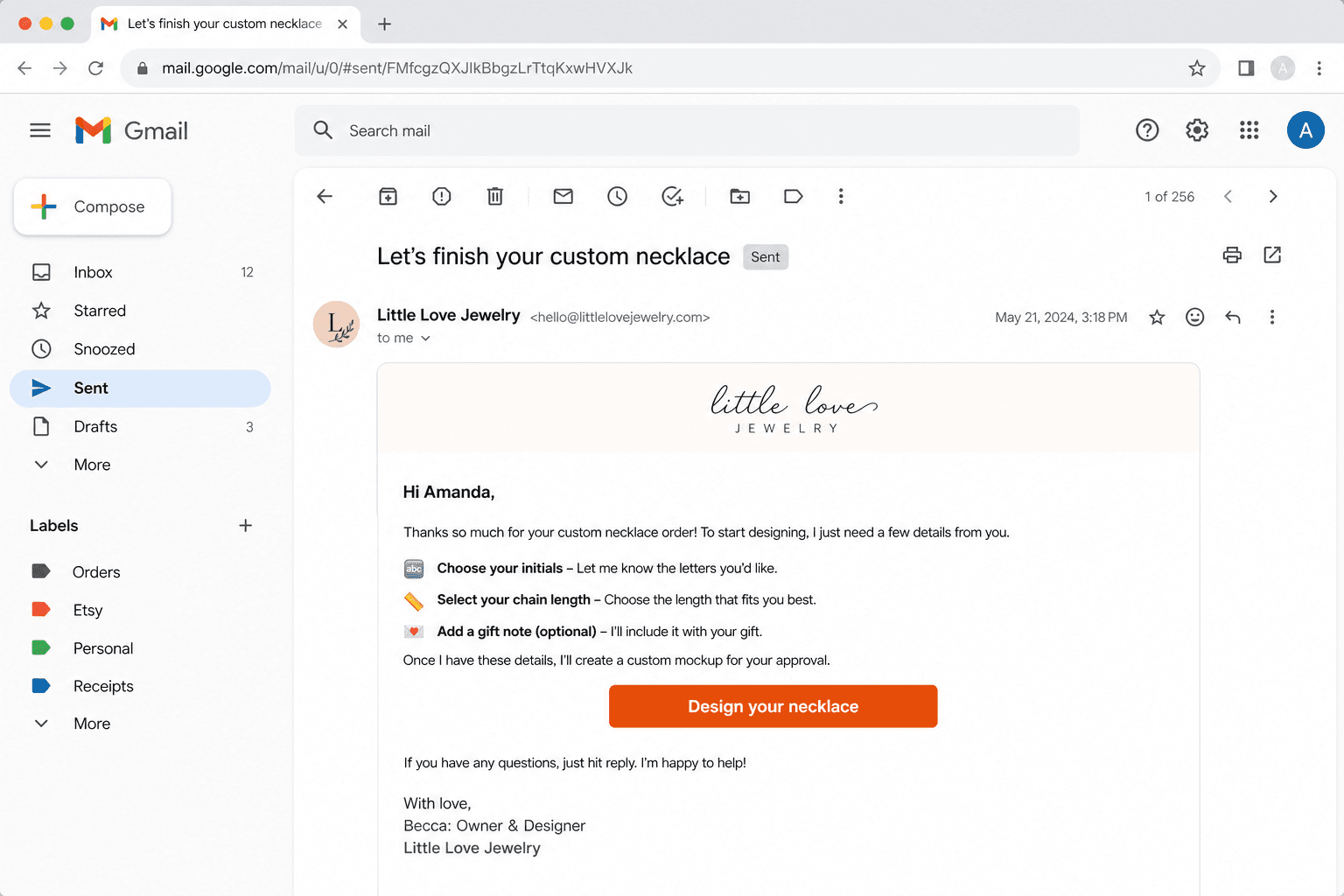Customer email
