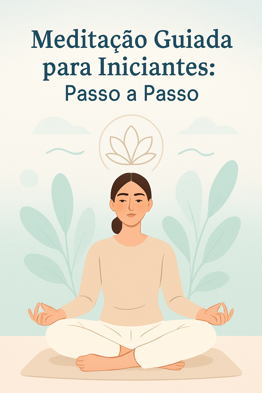 Meditação Guiada para Iniciantes: Seu Guia Passo a Passo 2 Pessoa meditando em posição de lótus ao ar livre, com paisagem serena ao fundo e luz suave do sol, simbolizando calma e início na meditação guiada.