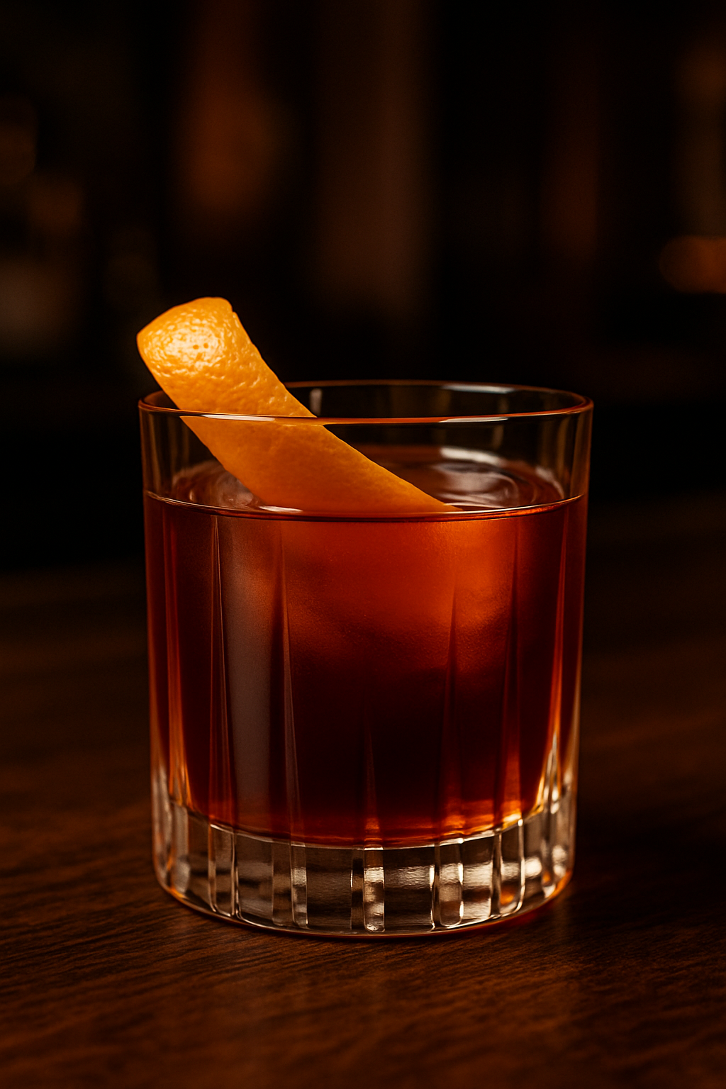 Rabo de Galo: A Alma Brasileira em um Clássico de Coquetéis 2 Um sofisticado coquetel Rabo de Galo em um copo old-fashioned, com casca de laranja, destacando os melhores coquetéis brasileiros.