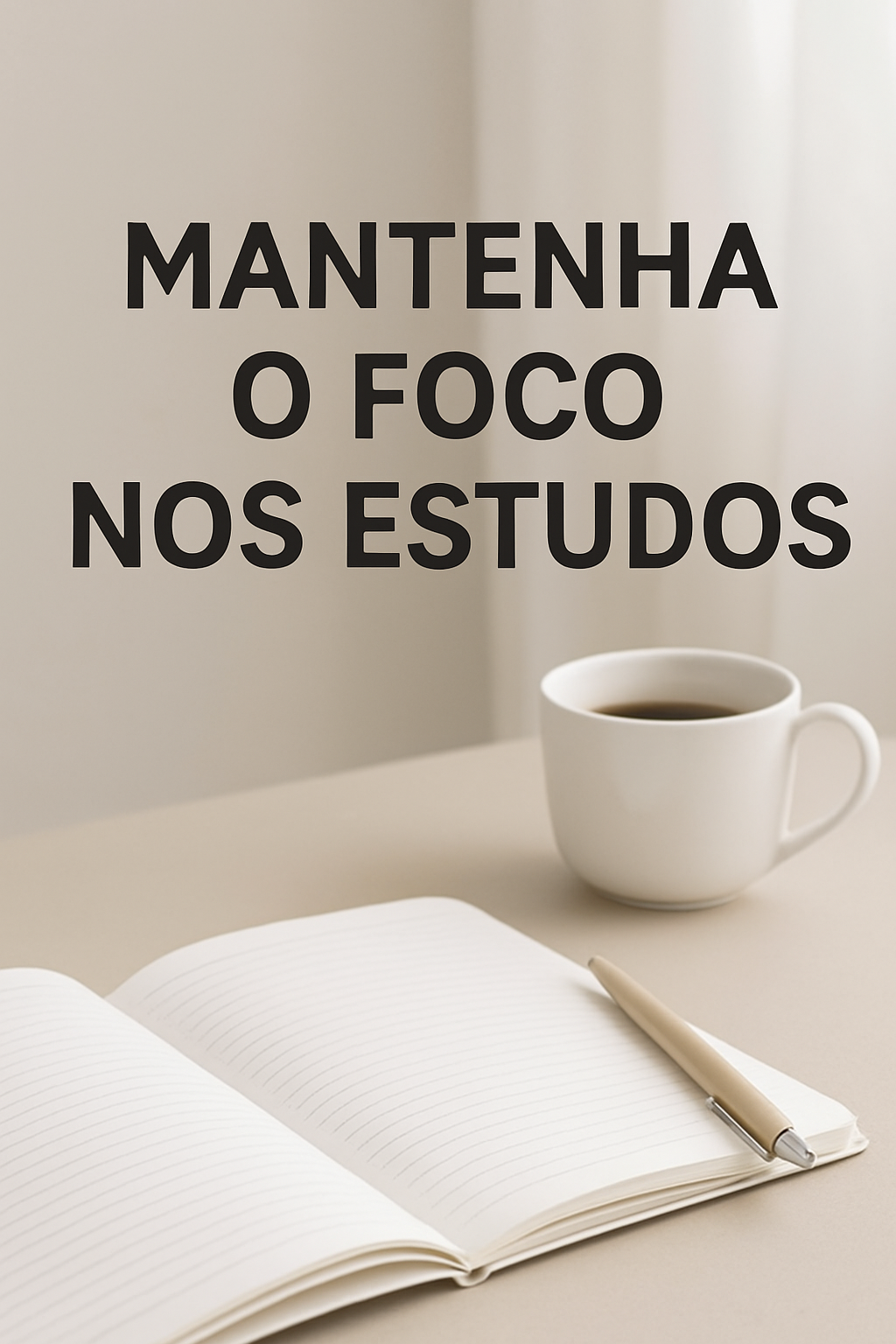 Pessoa concentrada estudando em uma mesa organizada com livros, notebook e xícara de café, simbolizando o foco nos estudos.