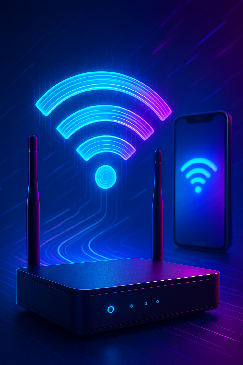 Roteador inteligente emitindo sinal Wi-Fi para celular