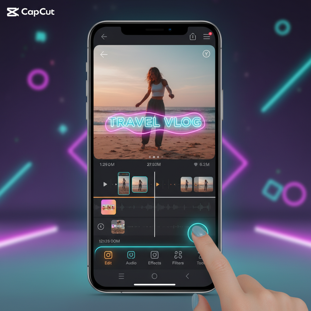 Interface do CapCut em um celular, mostrando ferramentas de edição de vídeo para redes sociais