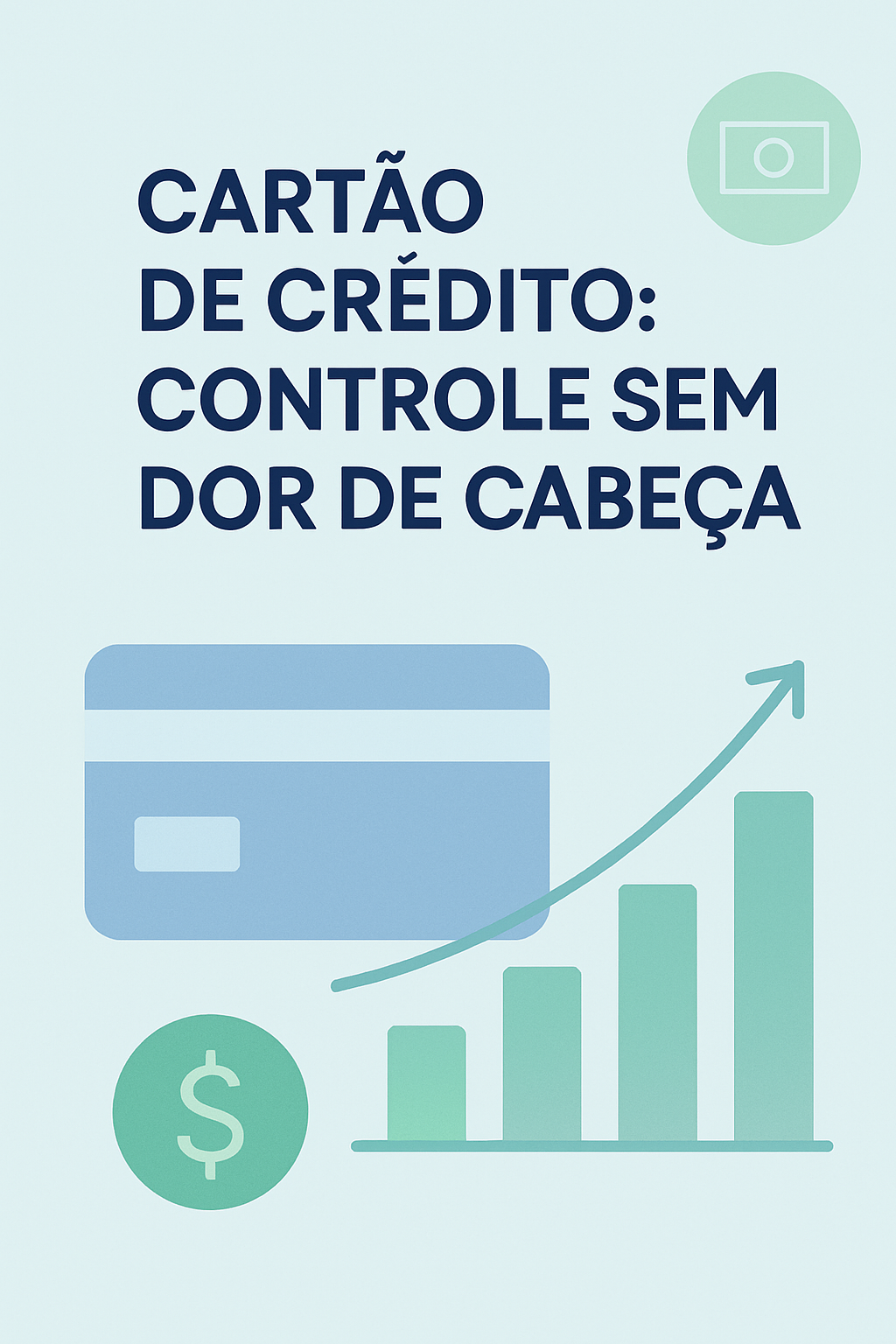 Pessoa sorridente organizando finanças com um cartão de crédito e calculadora em uma mesa limpa, representando o controle financeiro.