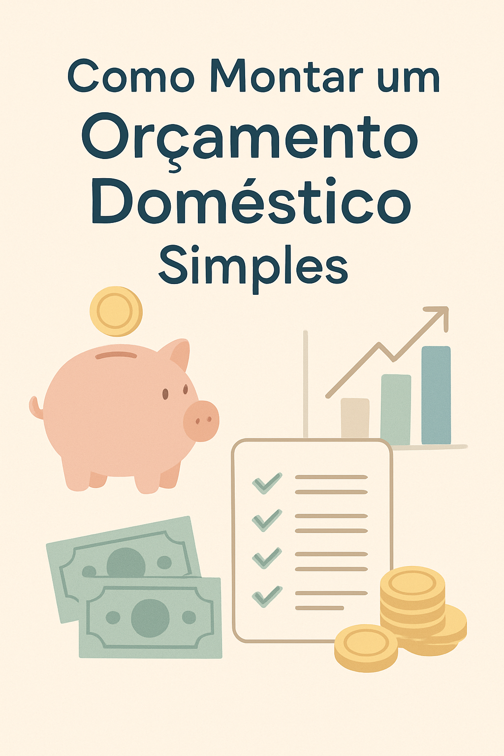 Pessoa sorrindo enquanto organiza documentos financeiros em uma mesa, representando a facilidade de montar um orçamento doméstico simples.