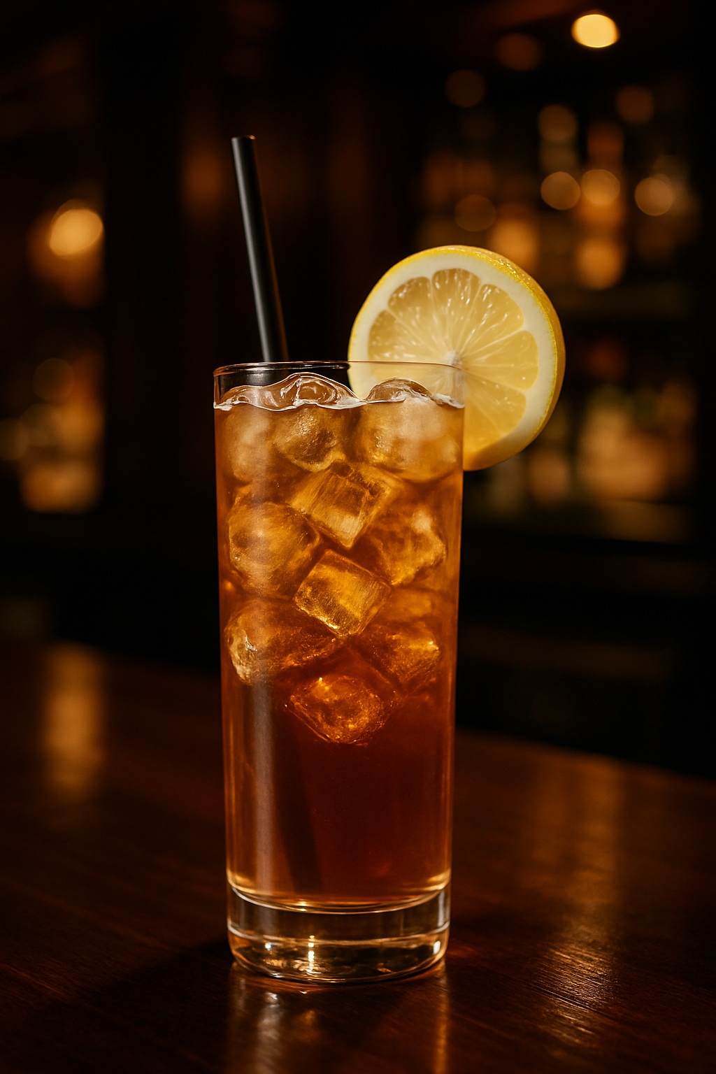 Long Island Iced Tea: Um Clássico Entre os Coquetéis 2 Um sofisticado Long Island Iced Tea, um clássico entre os coquetéis, em copo alto com limão.