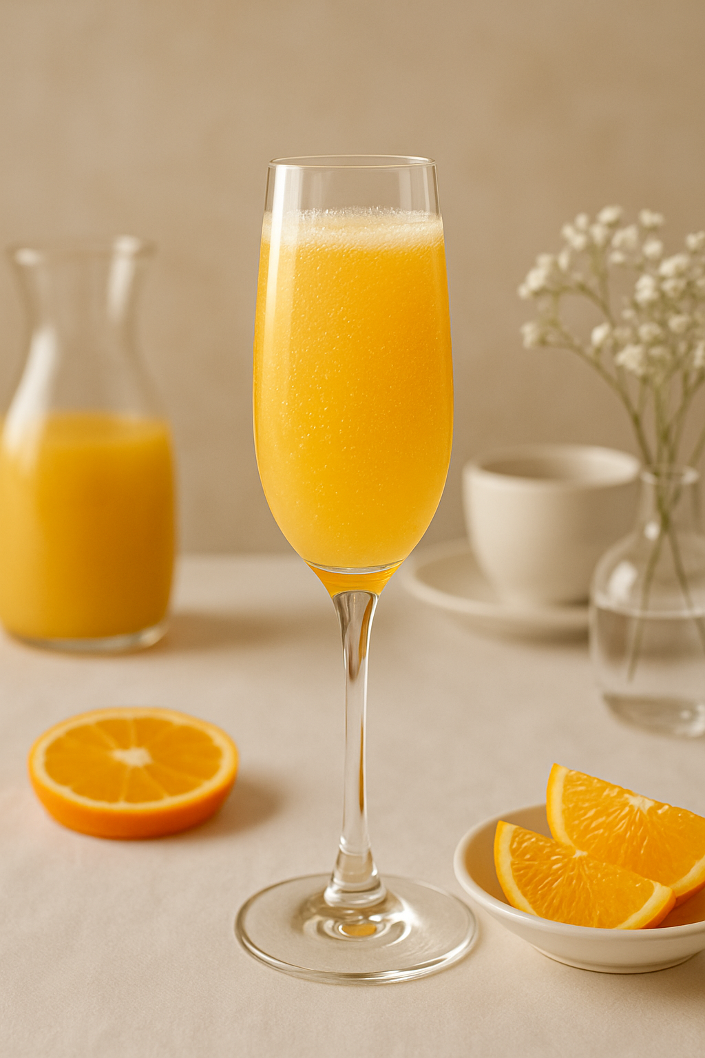 Mimosa: O Brinde Dourado para Coquetéis de Brunch Inesquecíveis 2 Um coquetel Mimosa vibrante e elegante em uma taça flute, perfeito para brunch. Ideal para quem busca coquetéis sofisticados e refrescantes.