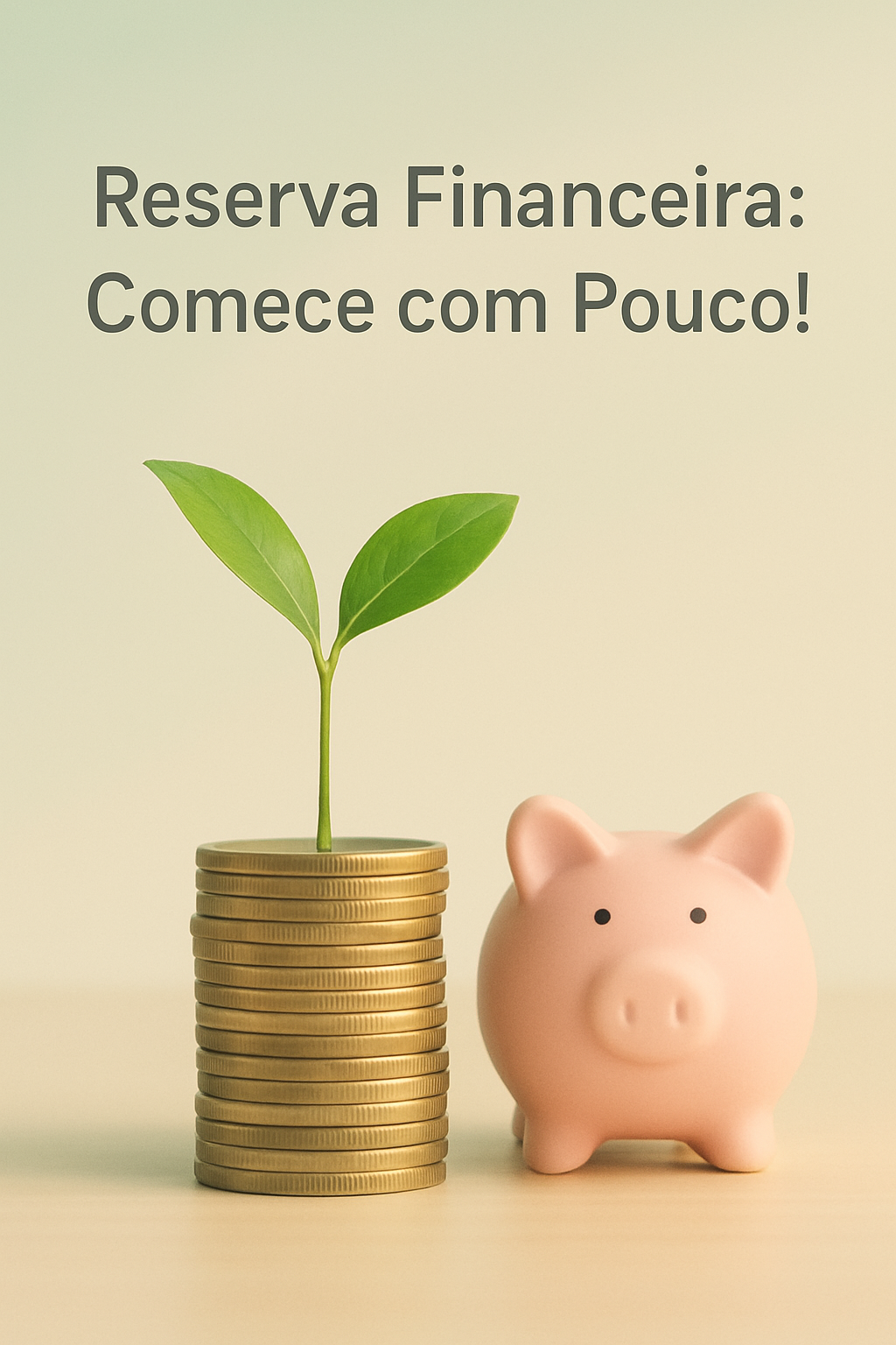 Pessoa segurando um punhado de moedas, com um porquinho cofrinho ao fundo, simbolizando a criação de uma reserva financeira mesmo com pouco dinheiro.