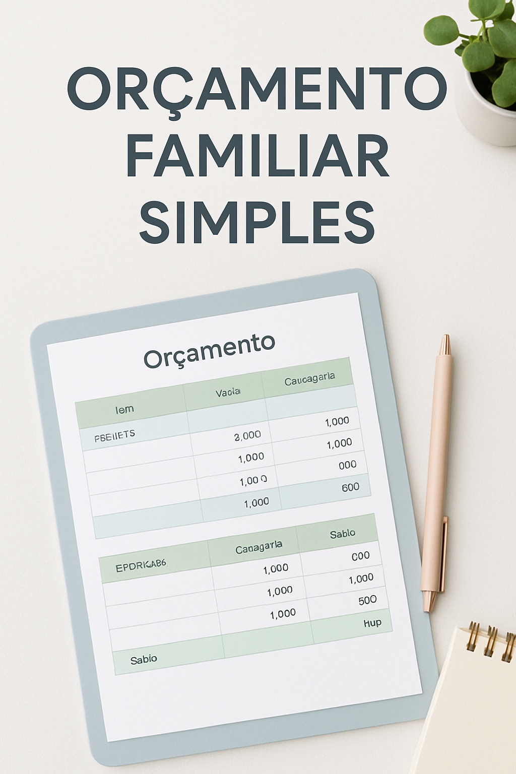 Uma família sorrindo e organizando suas finanças em uma planilha simples no computador, simbolizando controle financeiro e prosperidade.