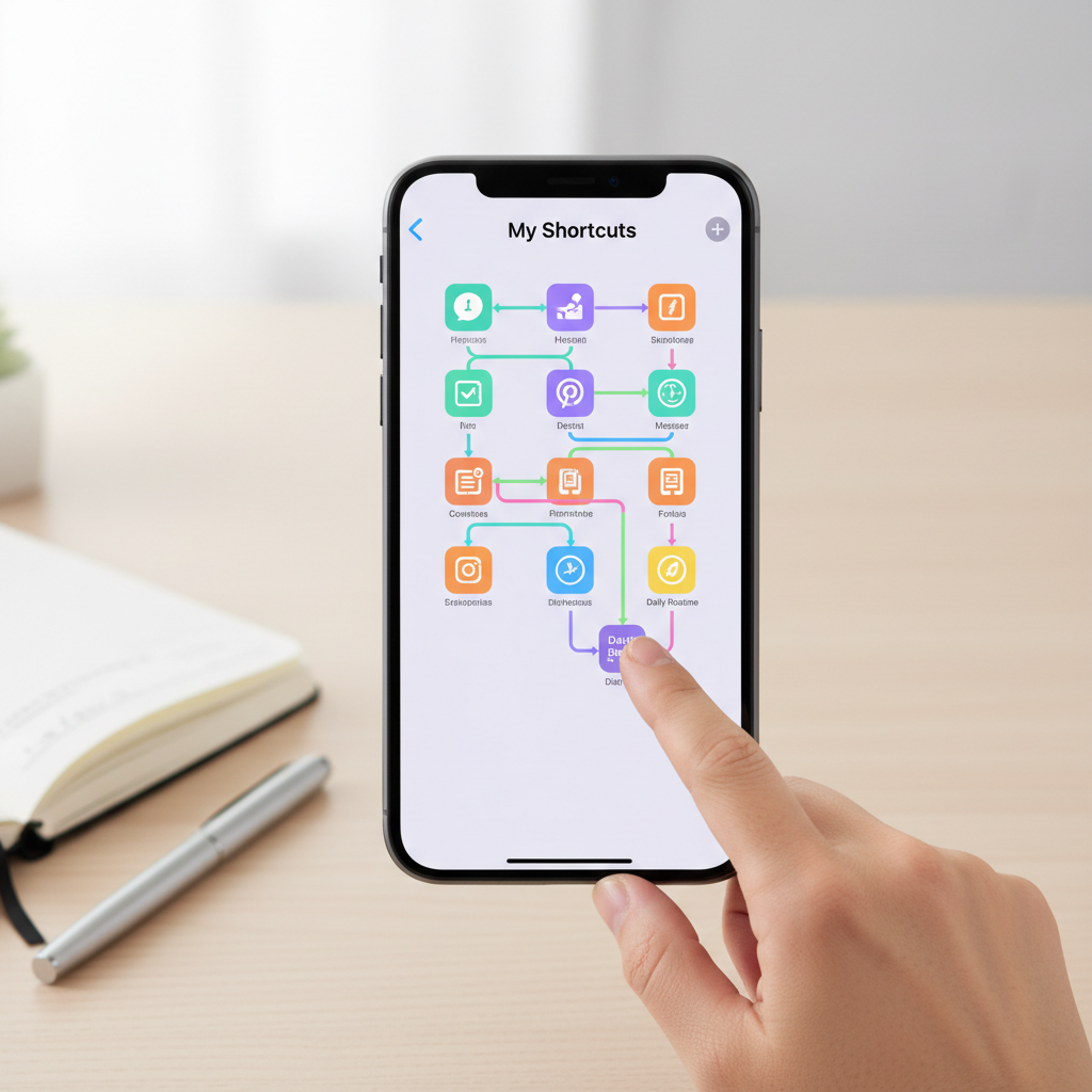 Atalhos do iPhone na tela de um celular, com ícones coloridos