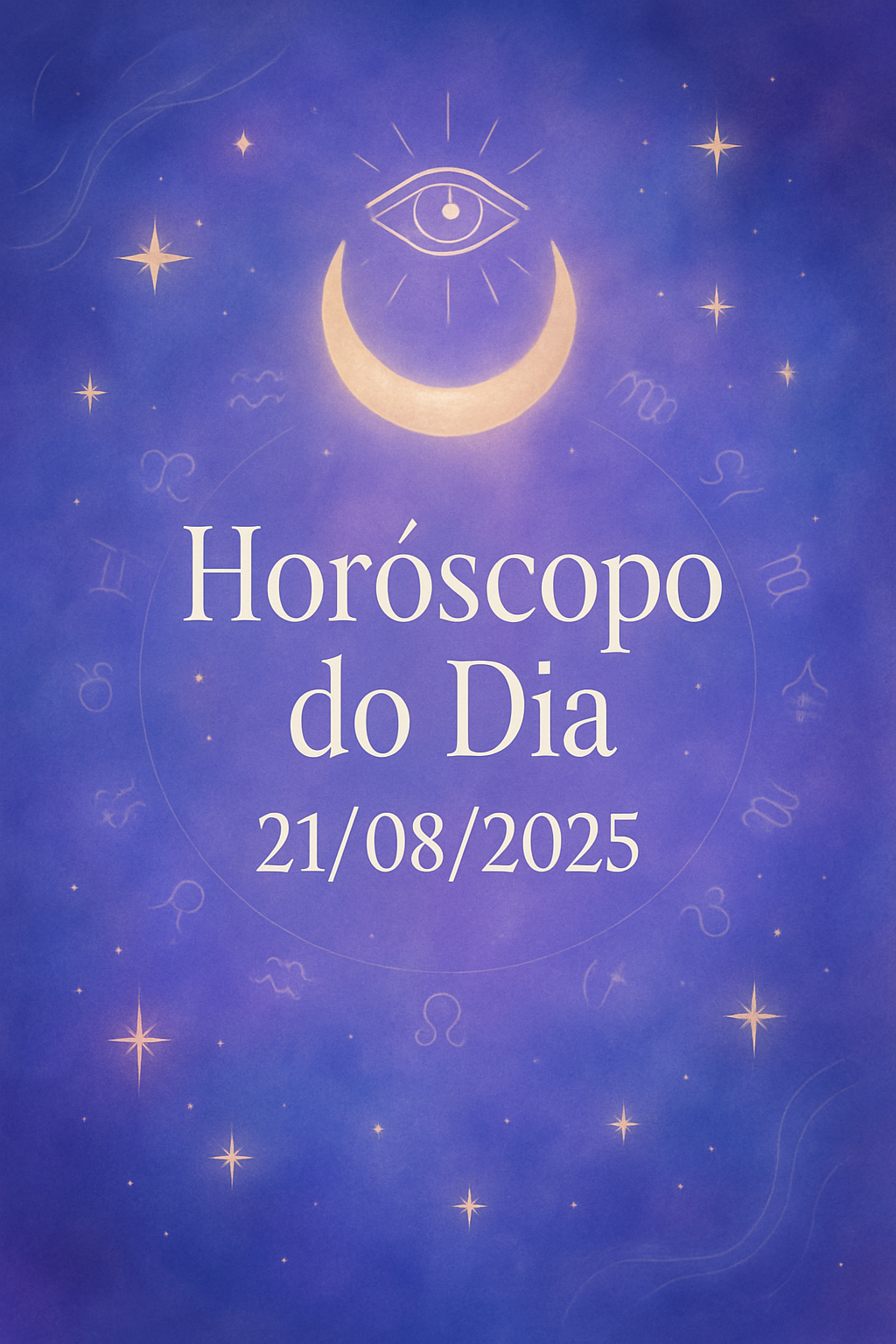 Imagem mística de horóscopo com tons roxos e azuis para 21 de Agosto