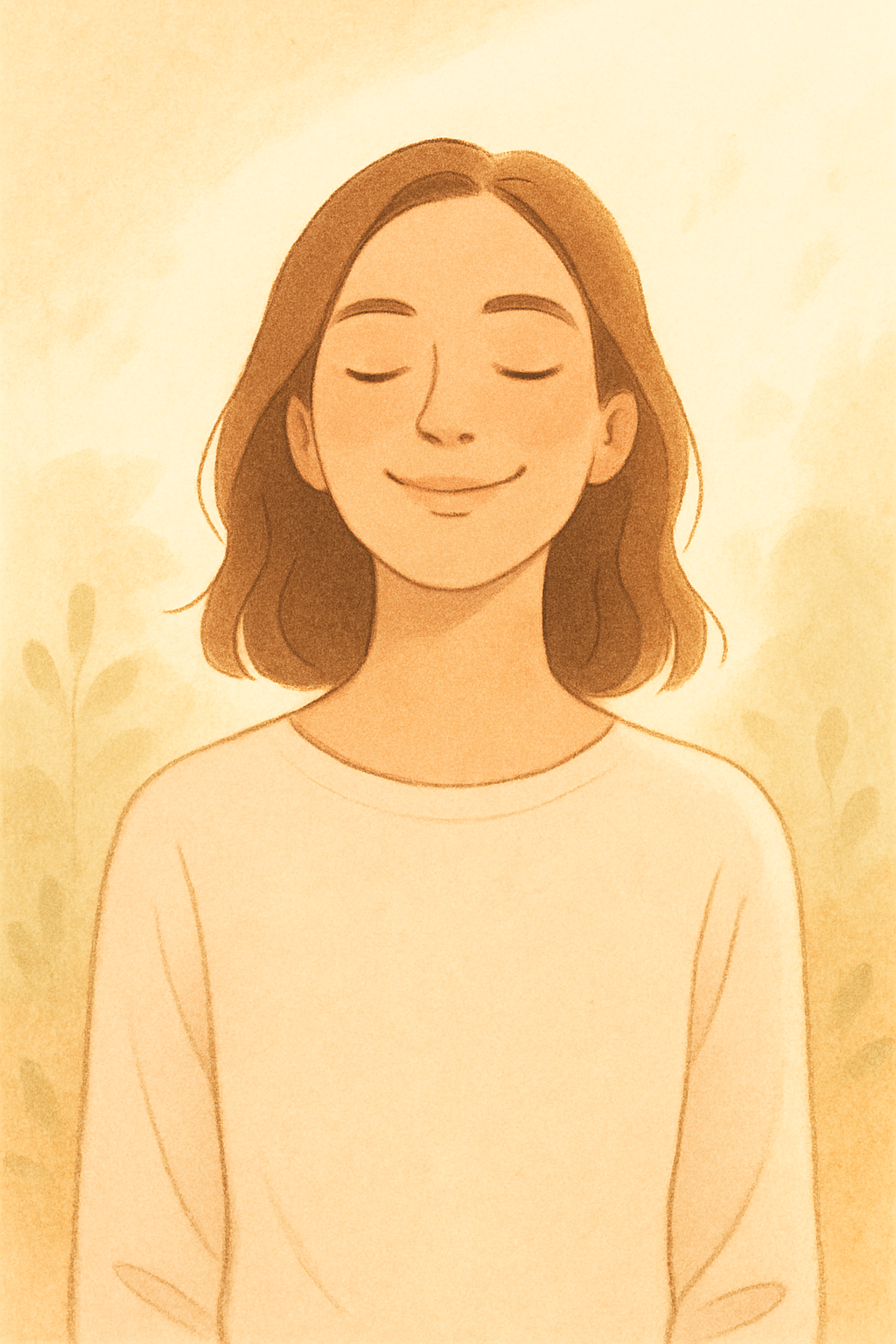 Pessoa sorrindo com confiança e paz, em um ambiente iluminado, simbolizando autoestima e bem-estar.