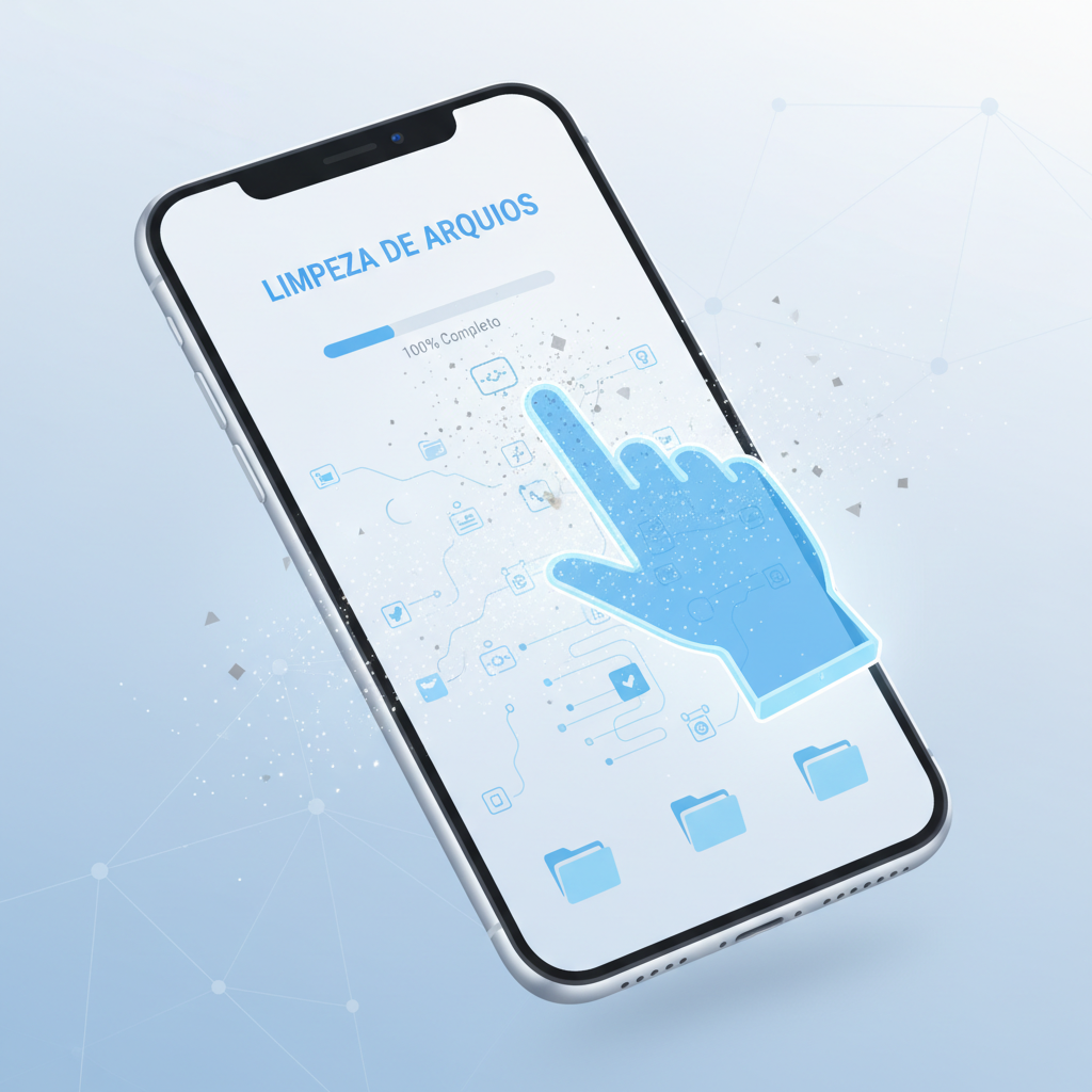 Limpeza de arquivos no celular: tela sendo limpa digitalmente