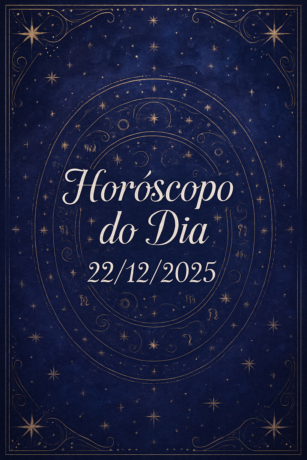 Horóscopo do Dia 22/12/2025 - Estética mística em tons roxo e azul com detalhes em ouro e prata.