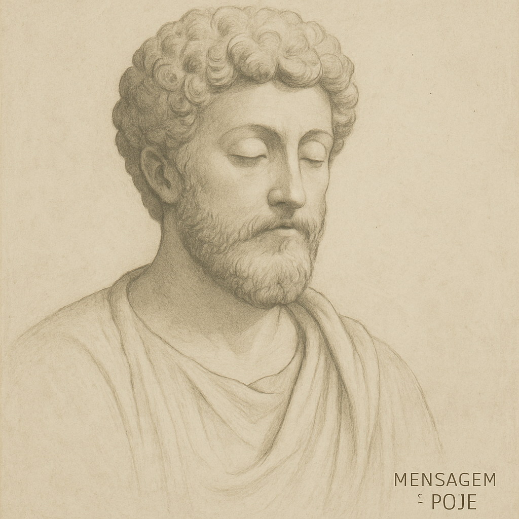 Frase estoica de Marco Aurélio: “Pouco é preciso para uma vida feliz. Est...” – Mensagem de Hoje