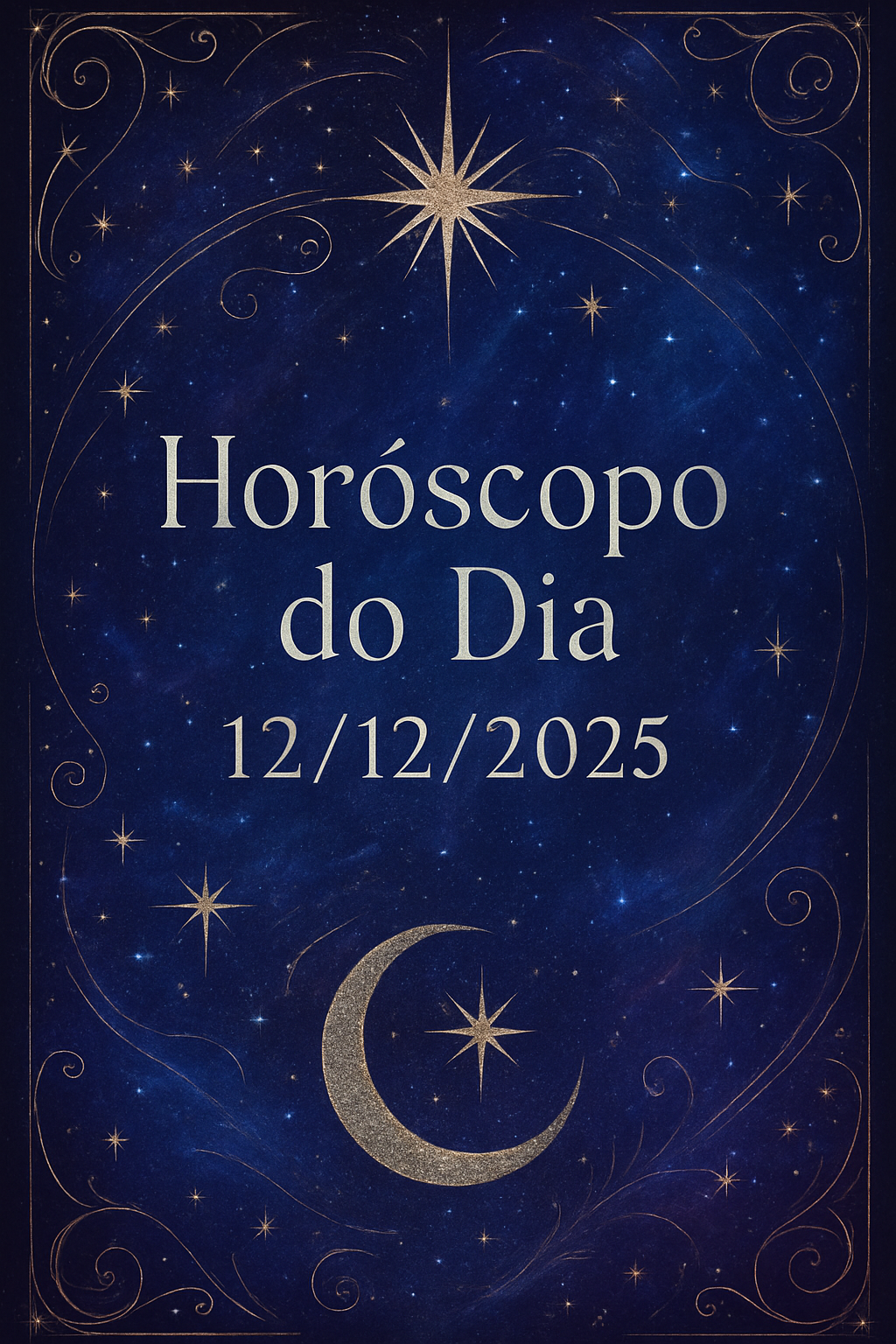 Horóscopo do Dia 12/12/2025, imagem mística em tons de roxo e azul com detalhes em ouro.