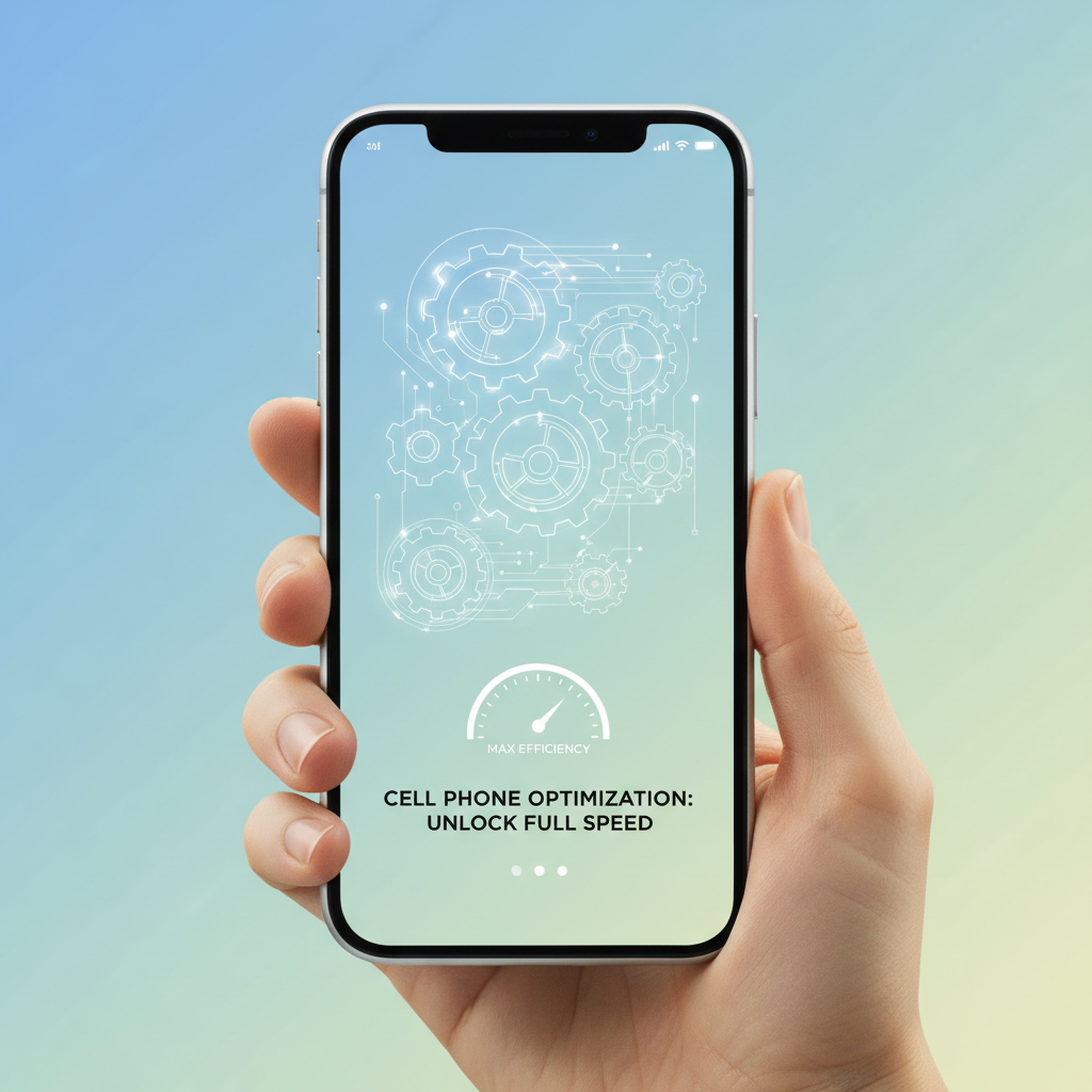 Otimização do celular: smartphone com engrenagens digitais