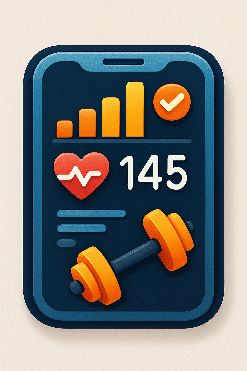 App de academia na tela de um smartphone mostrando progresso de treino