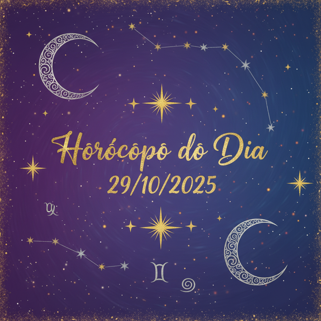 Horóscopo Zen: Mensagens Cósmicas para o Dia 29/10/2025 2 Horóscopo do Dia 29/10/2025 - Estética mística com tons de roxo e azul e detalhes em ouro e prata.