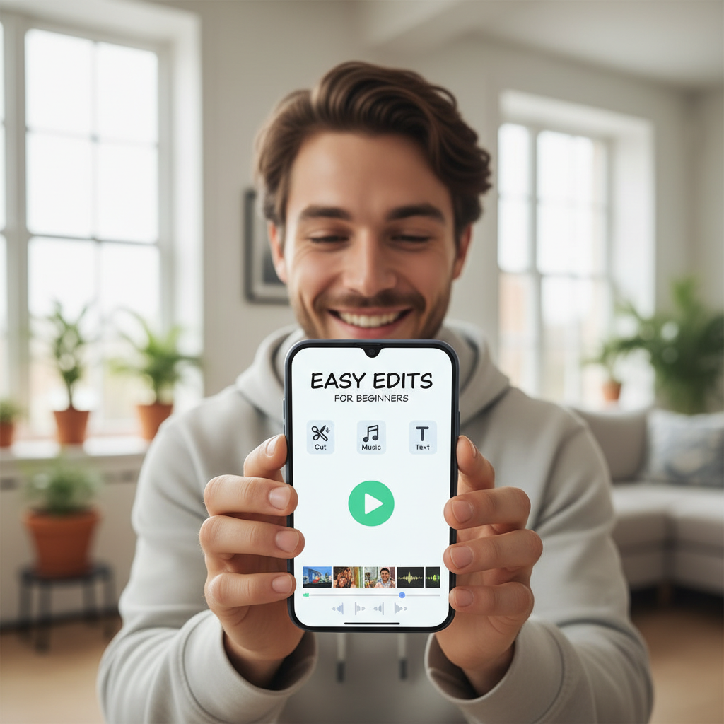 Pessoa editando vídeo no celular com um editor de vídeo intuitivo