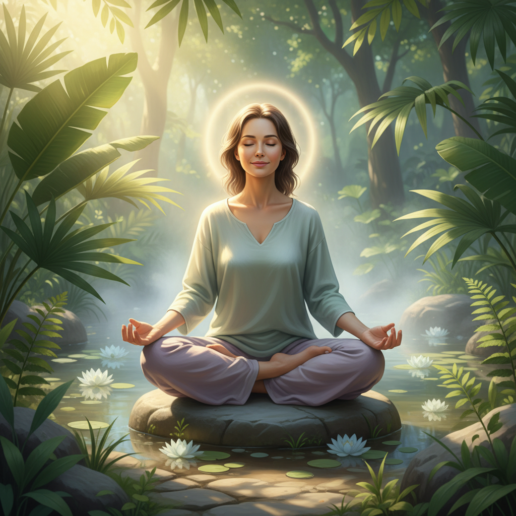 Pessoa em meditação leve, representando a saúde da mente e bem-estar.