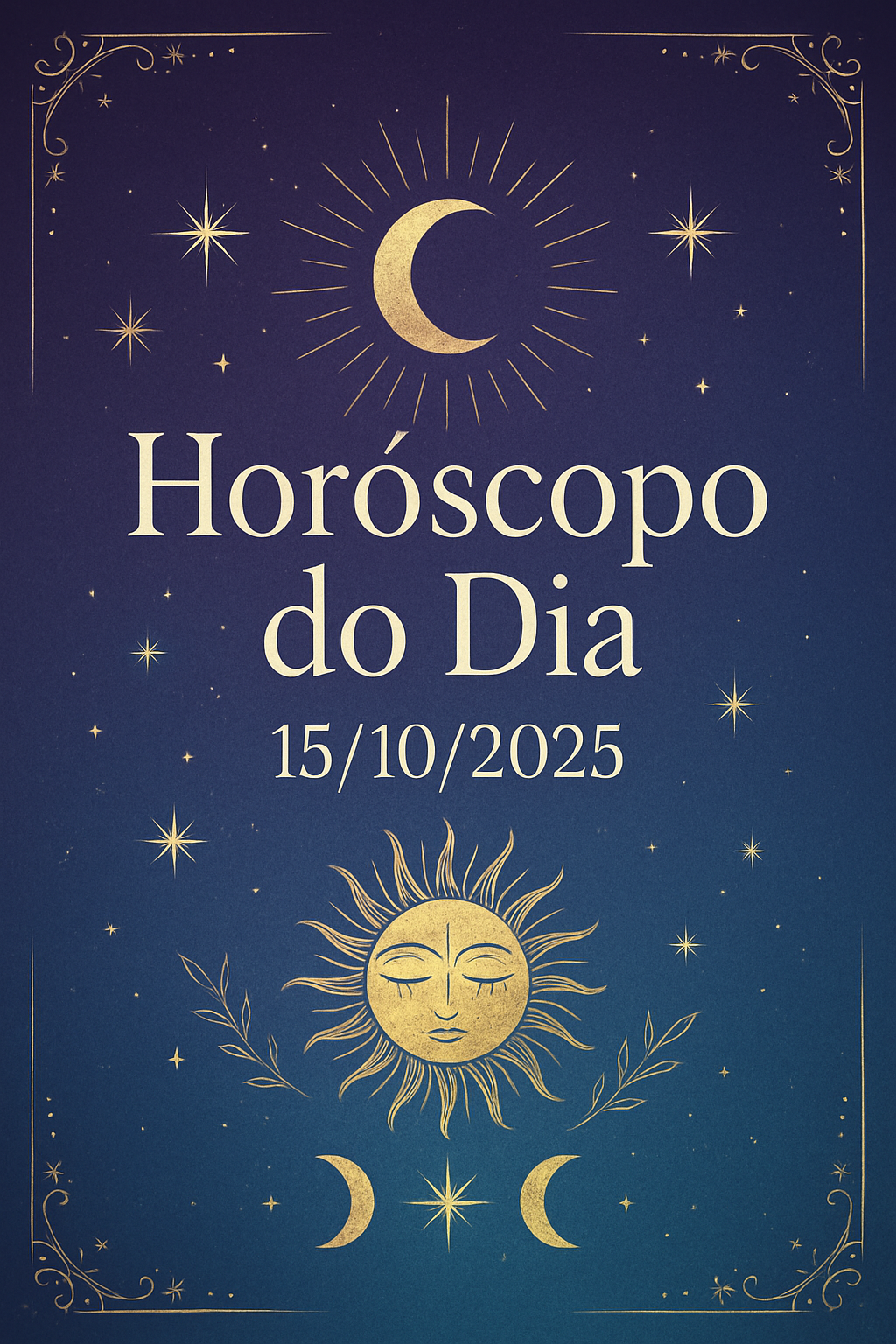 Horóscopo do Dia 15/10/2025 - Estética mística em tons roxos e azuis com detalhes dourados.