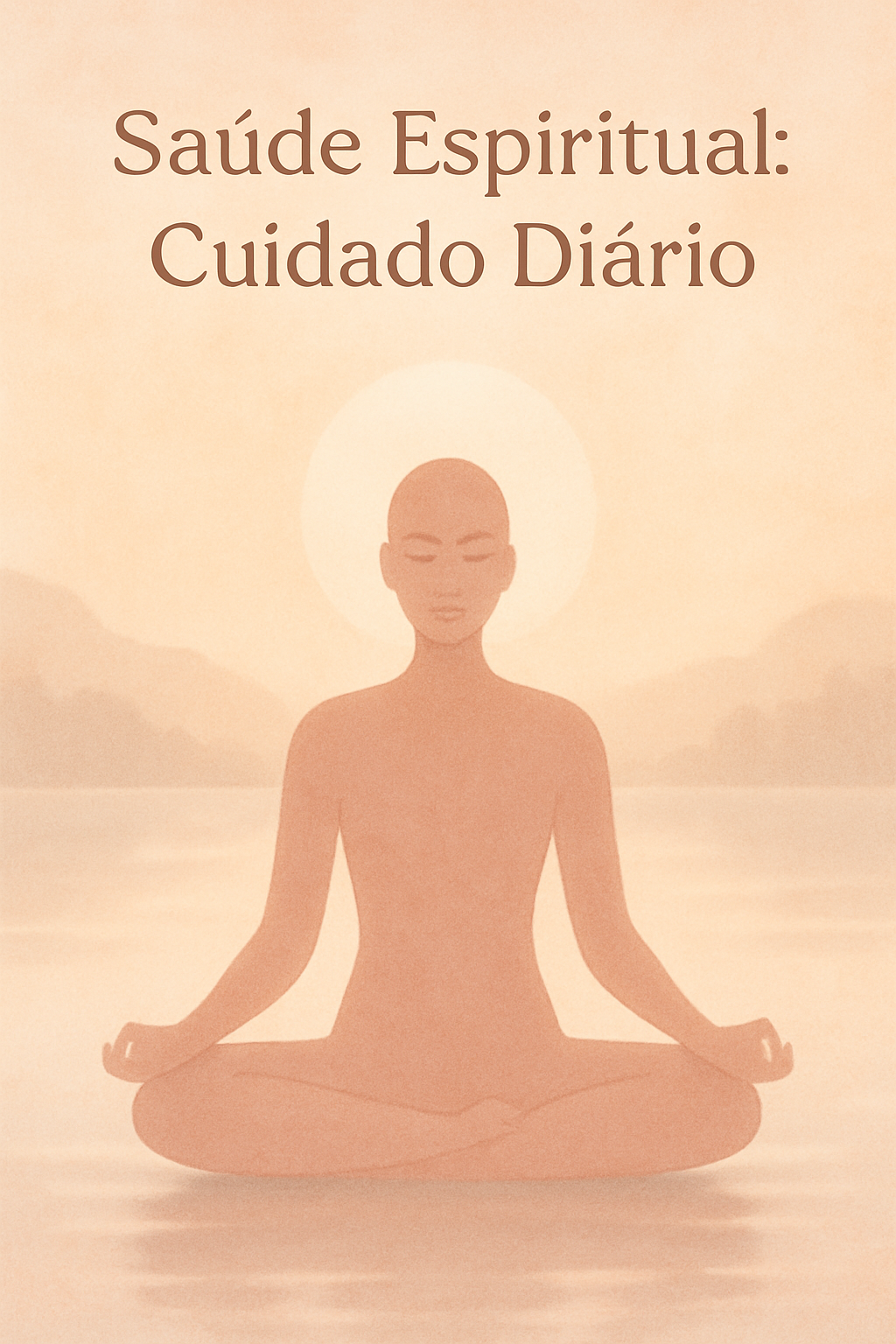 Uma pessoa em pose meditativa ao nascer do sol, transmitindo paz e conexão espiritual, com elementos naturais ao redor.