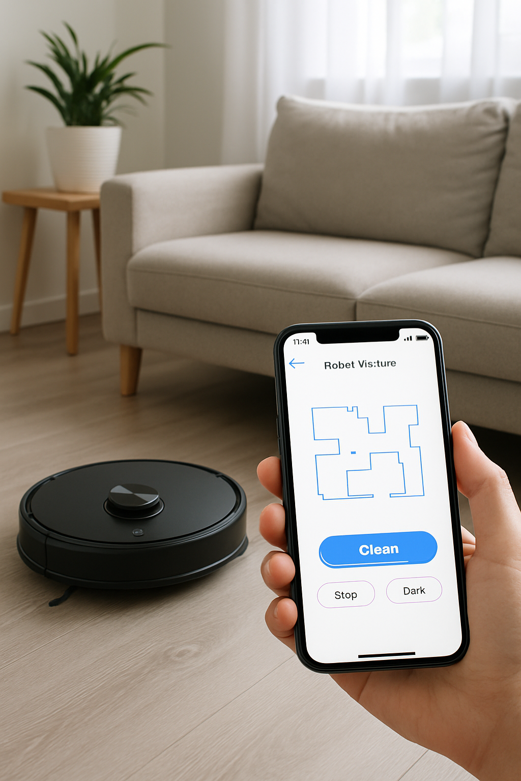 Robô aspirador limpando a casa automaticamente