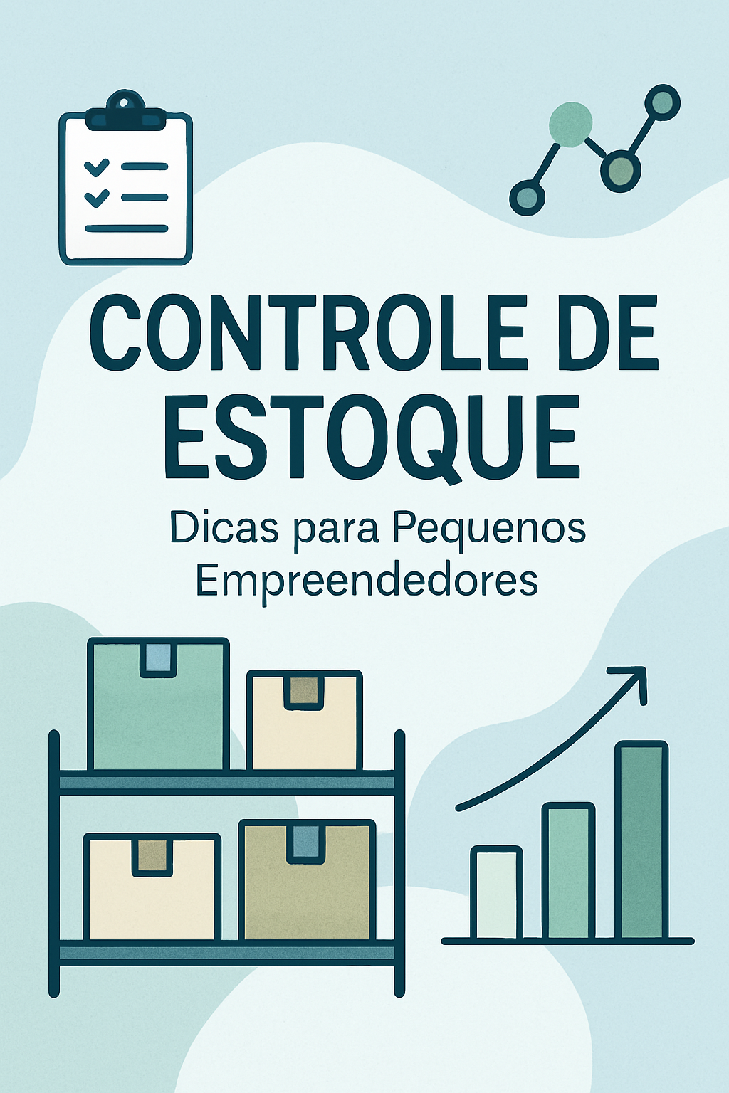 Pequena empresária sorrindo e organizando caixas em um depósito de estoque, com prateleiras cheias de produtos organizados ao fundo.